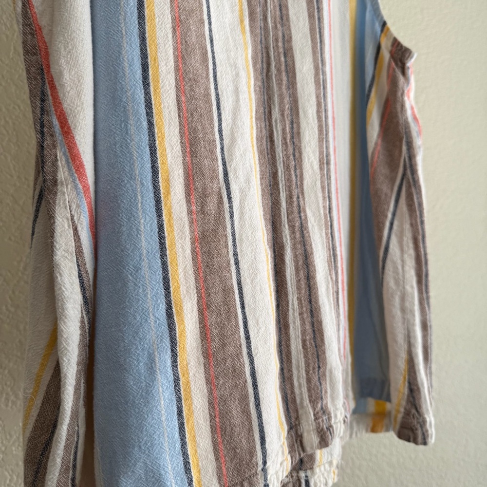 Colorful Striped V Neck Sleeveless Tank Large Multicolor Linen Vacation Beach - Picture 8 of 9